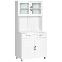 Mobile Cucina Moderno con 2 Armadietti, Ante in Vetro e Mensole Regolabili, 80x48x170 cm, Bianco