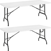 Set da 2 Tavoli da Giardino 183x76 cm Pieghevole Resistente Maniglia Trasporto in Plastica Balcone Terrazza Campeggio