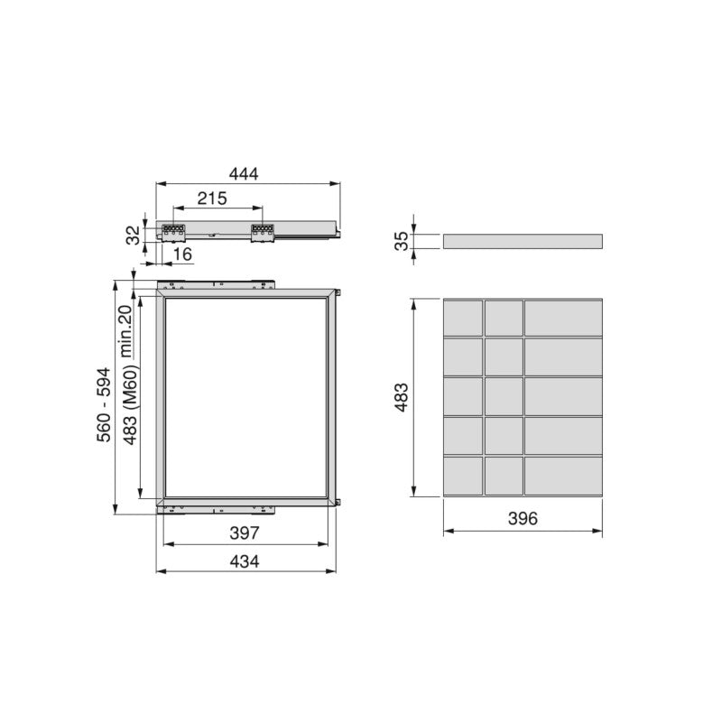 Kit di cassetto organizzatore e telaio a scorrimento con chiusura ammortizzata per armadio, regolabili, modulo 800 mm,..