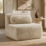 Divano modulare senza braccioli con cuscino in tessuto peluche, seduta ampia, beige cachi chiaro