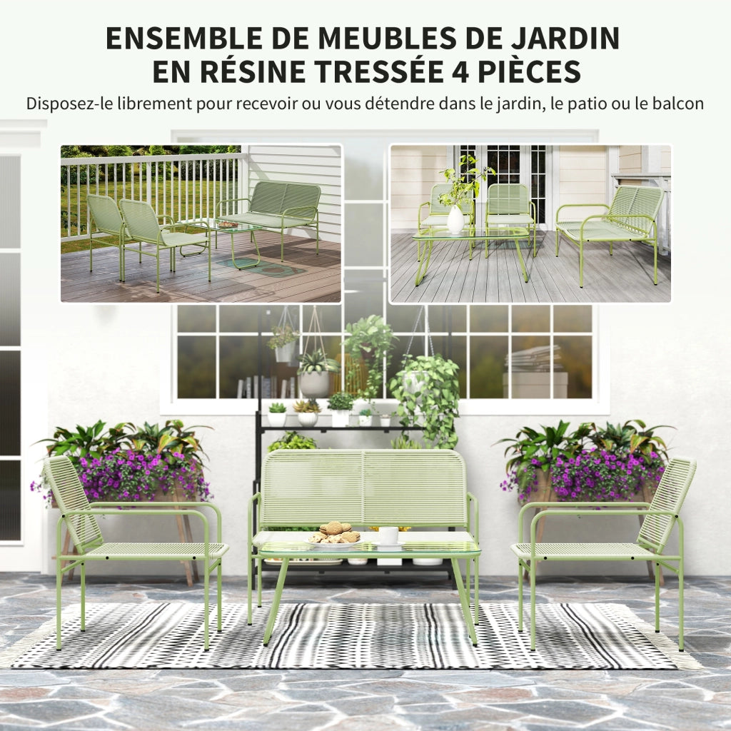 Set Giardino Esterno 4 Posti ¨C Divano 2 Posti, 2 Sedie, Tavolo Vetro ¨C zephmum ¨C Grigio