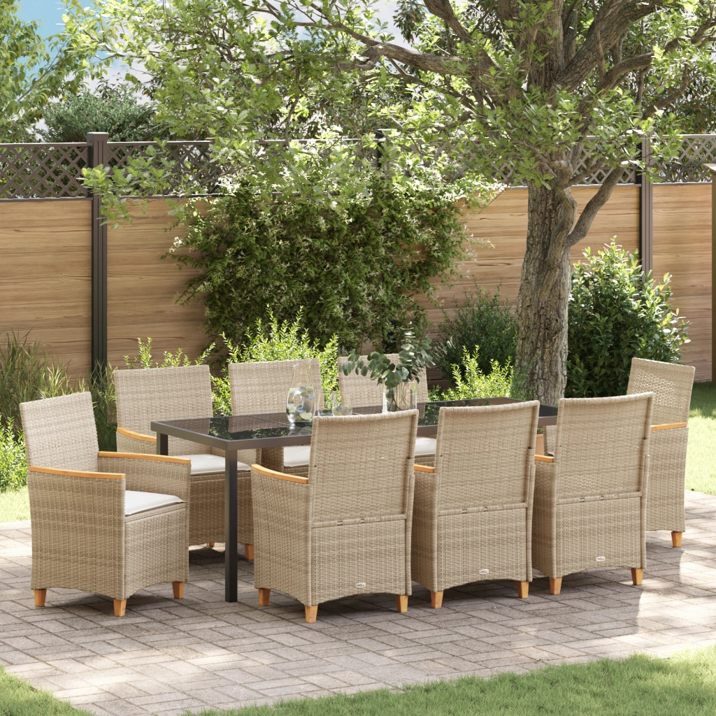 Set da pranzo da giardino con cuscini beige in polyrattan
