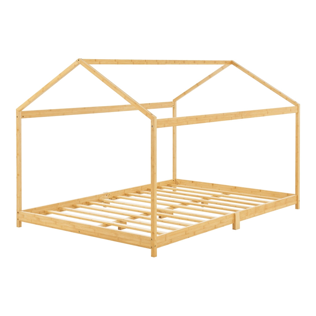 Letto per Cameretta Vindafjord a Forma di Casetta in Bambù Naturale 160x200 cm [en.casa]