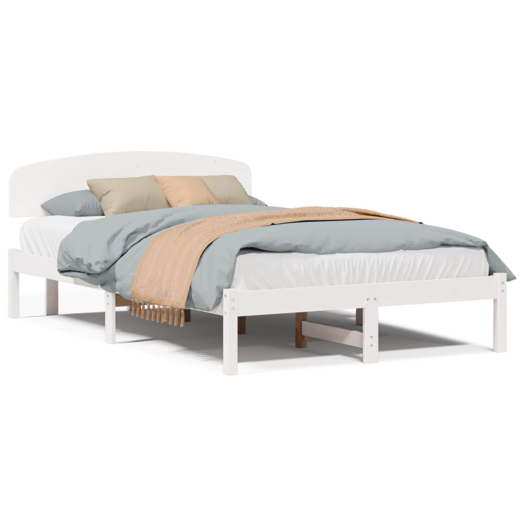Struttura Letto con Testiera Bianca 135x190 cm in Legno Massello di Pino