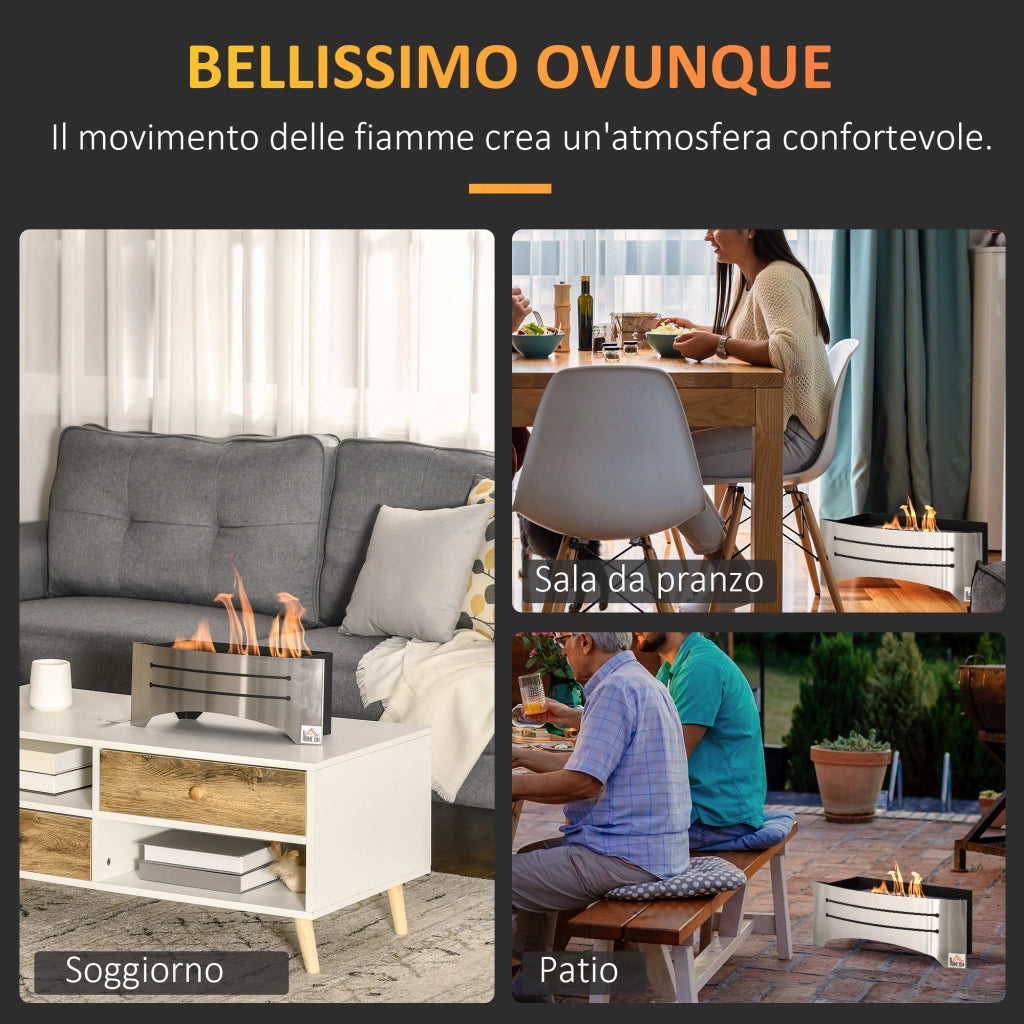 EasyComfort Camino Bioetanolo in Acciaio Inox, 3h di Combustione con Serbatoio 1.5L e Copertura 25m², 45x18x17 cm, Argento