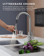 Kraan da Cucina, Kraan da Cucina ad Alta Pressione con Sprezzatore Estensibile, Kraan Estensibile, Miscelatore, Kraan per Spugna, 360° Girevole, Finemente Liscio Cromo