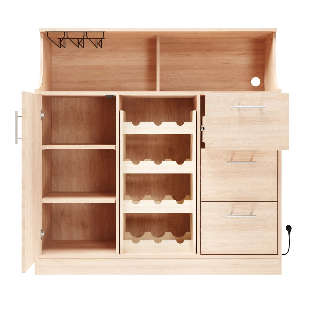 Buffet bar con LED 120x40x121 cm MDF naturale e bianco, prese, per cucina