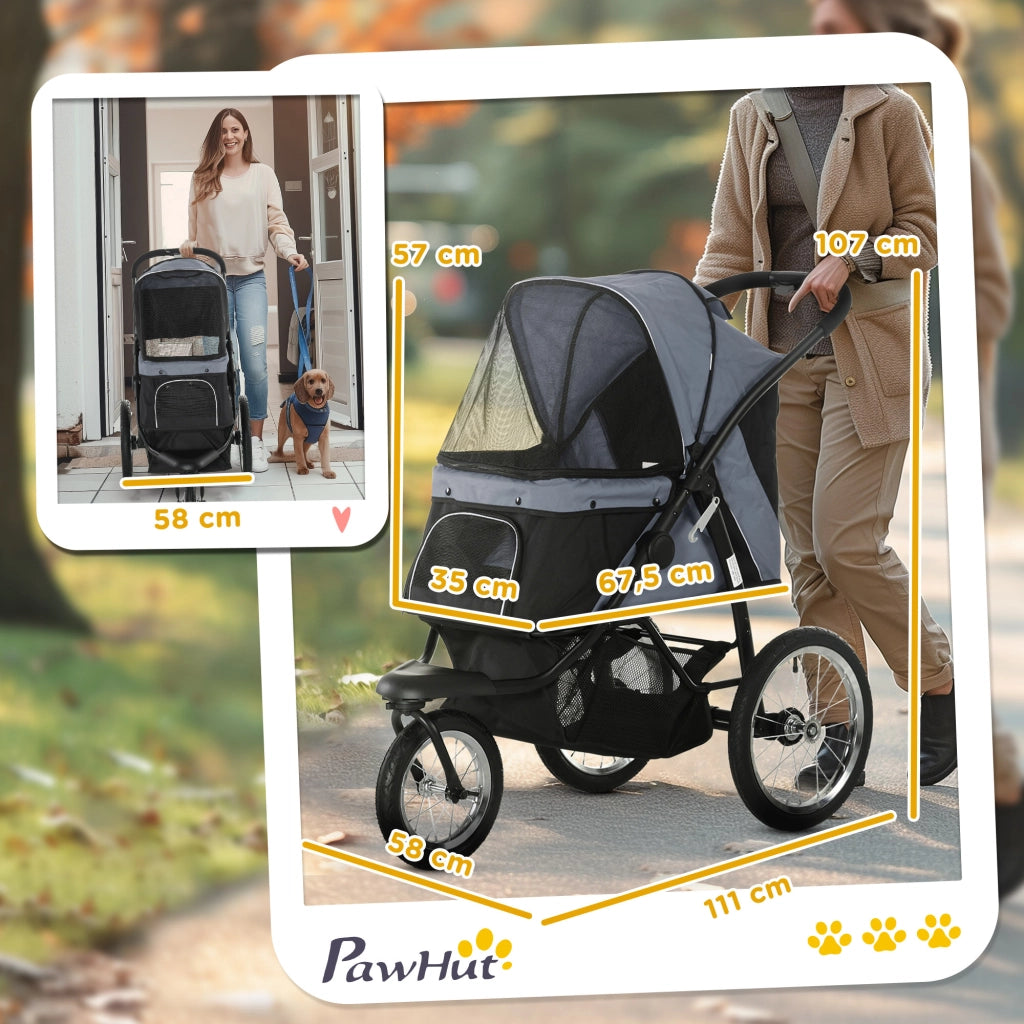 Carrello Cane Pieghevole con Protezione Sole ¨C zephmum ¨C Grigio 111x58x107 cm