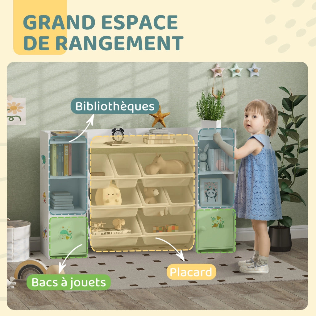 Scaffale per giocattoli bambini con 8 bacs ¨C zephmum ¨C bianco 140x30x90
