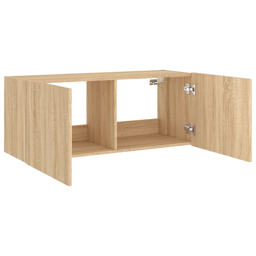 Mobile TV a Parete con Luci LED Rovere Sonoma 100x35x41 cm 837325