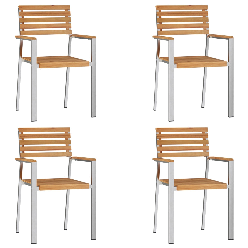 Sedia da giardino impilabile 4 pz in legno massello di teak e acciaio inossidabile