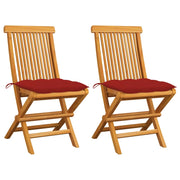 Sedie da Giardino con Cuscini Rossi 2 pz in Massello di Teak