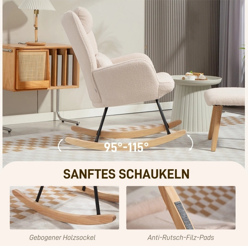 Poltrona a dondolo beige con poggiapiedi