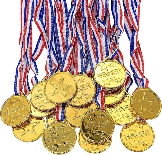 Medaglie di vittoria per bambini - medaglie d'oro per bambini - medaglie per bambini - medaglie in plastica - medaglie per festa sportiva - regalo di compleanno per bambini (30 pezzi)