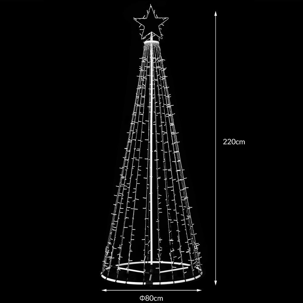 Albero Natale Luminoso 224 cm 592 LED BLU 8 Giochi Luce in Metallo per Esterno