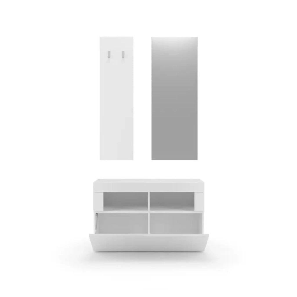 Set di mobili per ingresso, collezione ISORA, colore bianco lucido laccato