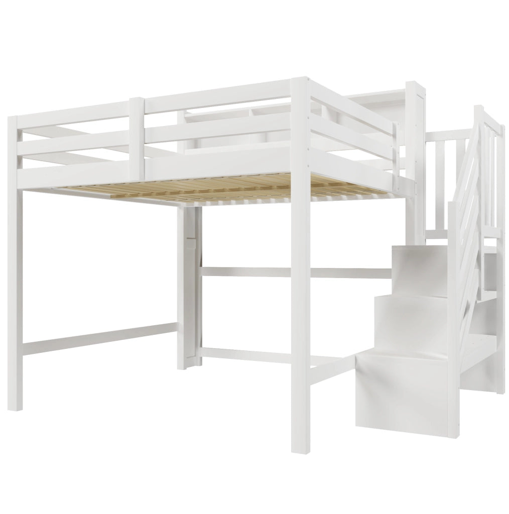 Letto a soppalco 140x200 cm con LED e scala contenitore bianco