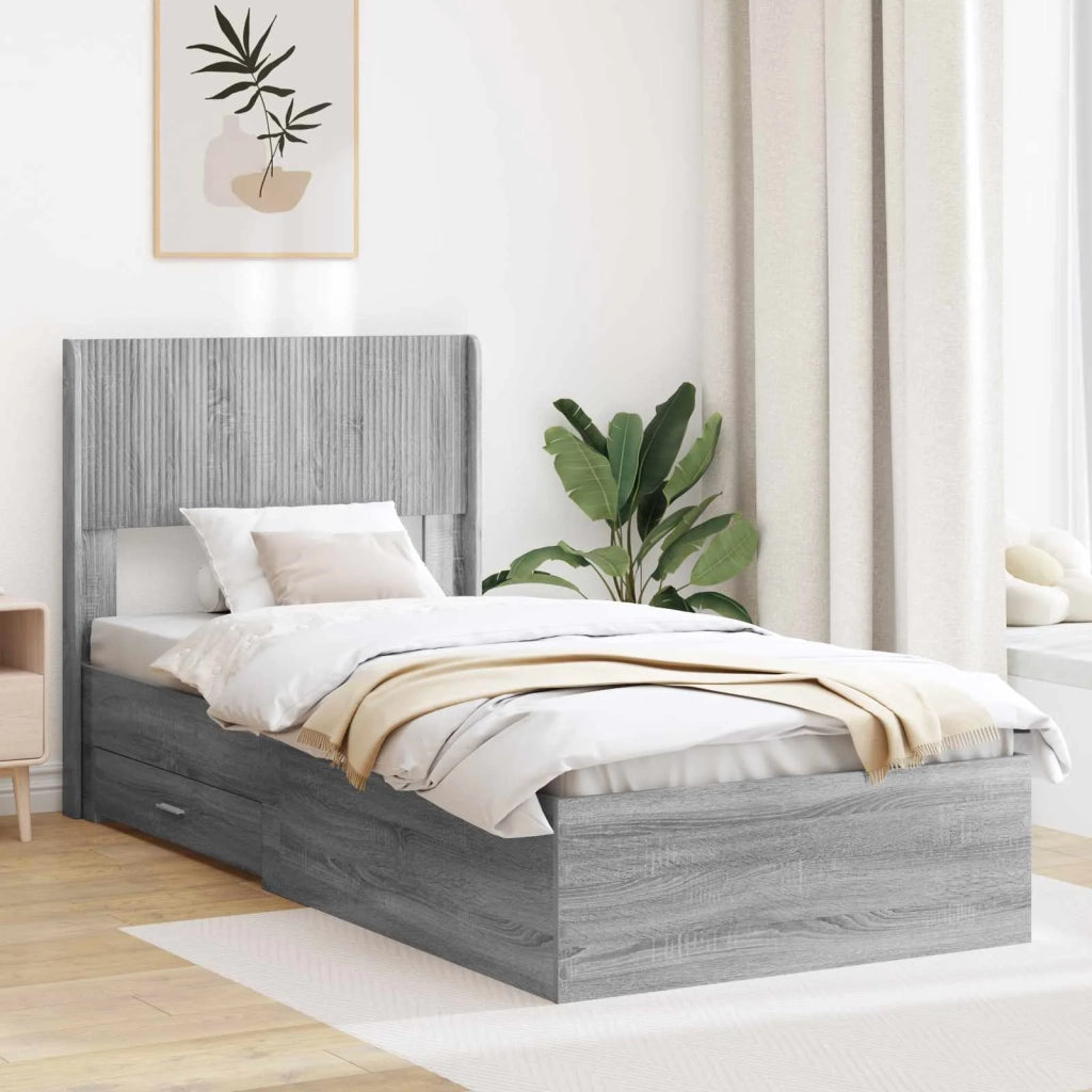 Struttura del letto con stoccaggio e testata Sonoma grigio