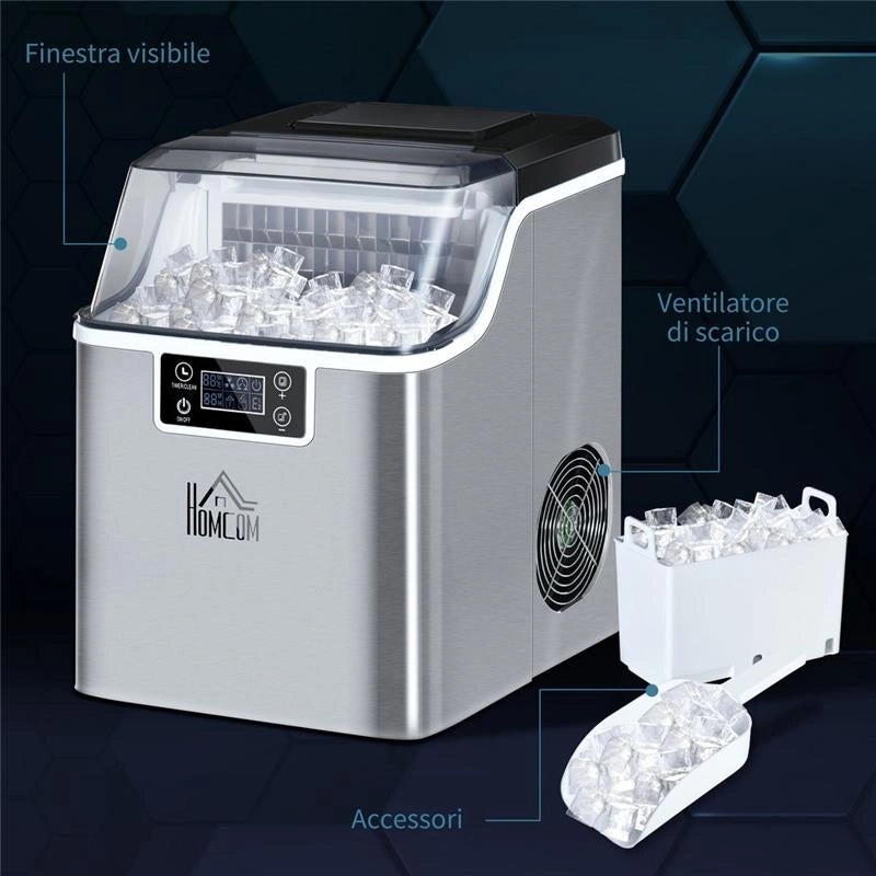 MACCHINA DEL GHIACCIO DA 24 CUBETTI IN 14-18 MINUTI CON DIMENSIONE REGOLABILE 25.2L X 36P X 37.1ACM COLOR ACCIAIO