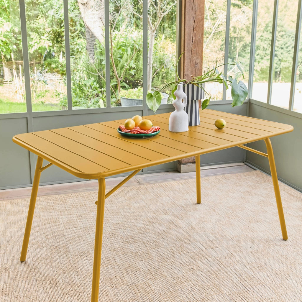 Tavolo da giardino pieghevole in metallo 6 posti, 140cm, ocra