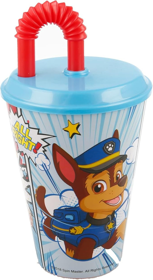 BICCHIERE IN PLASTICA CON CANNUCCIA 430 ML PERSONAGGI CARTONI: PAW PATROL