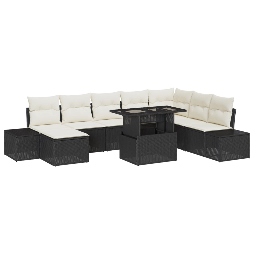 Set da Giardino 9 Pezzi con Cuscini Rattan Nero
