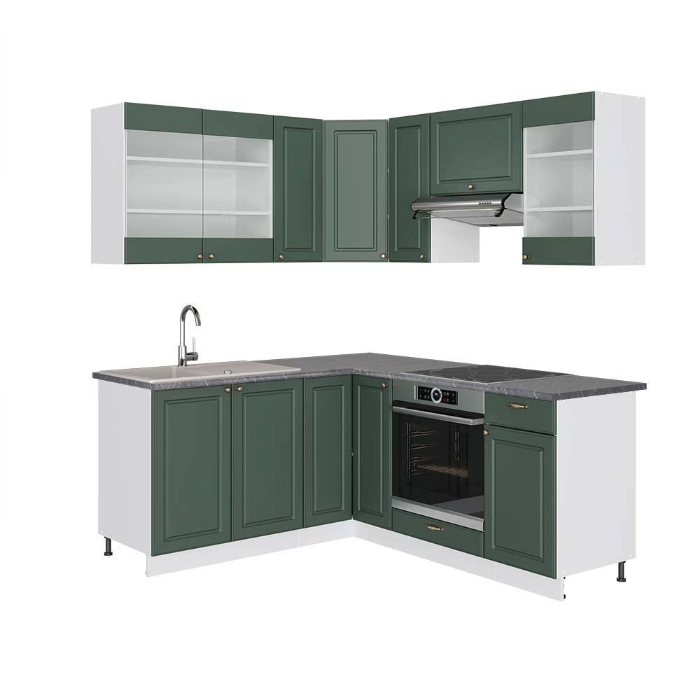 Cucina angolare completa Fame-Line Verde-oro rustico/Bianco 190 x 60 cm, PL Antracite Vicco