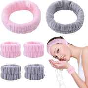 2 set di fasce per il viso, 4 set di fascette per polso, elastici per la faccatura morbidi, fascette per polso, fasce per il viso, idonei per la cura del viso, trucco, spa, doccia (grigio, rosa) - Grigio Rosa