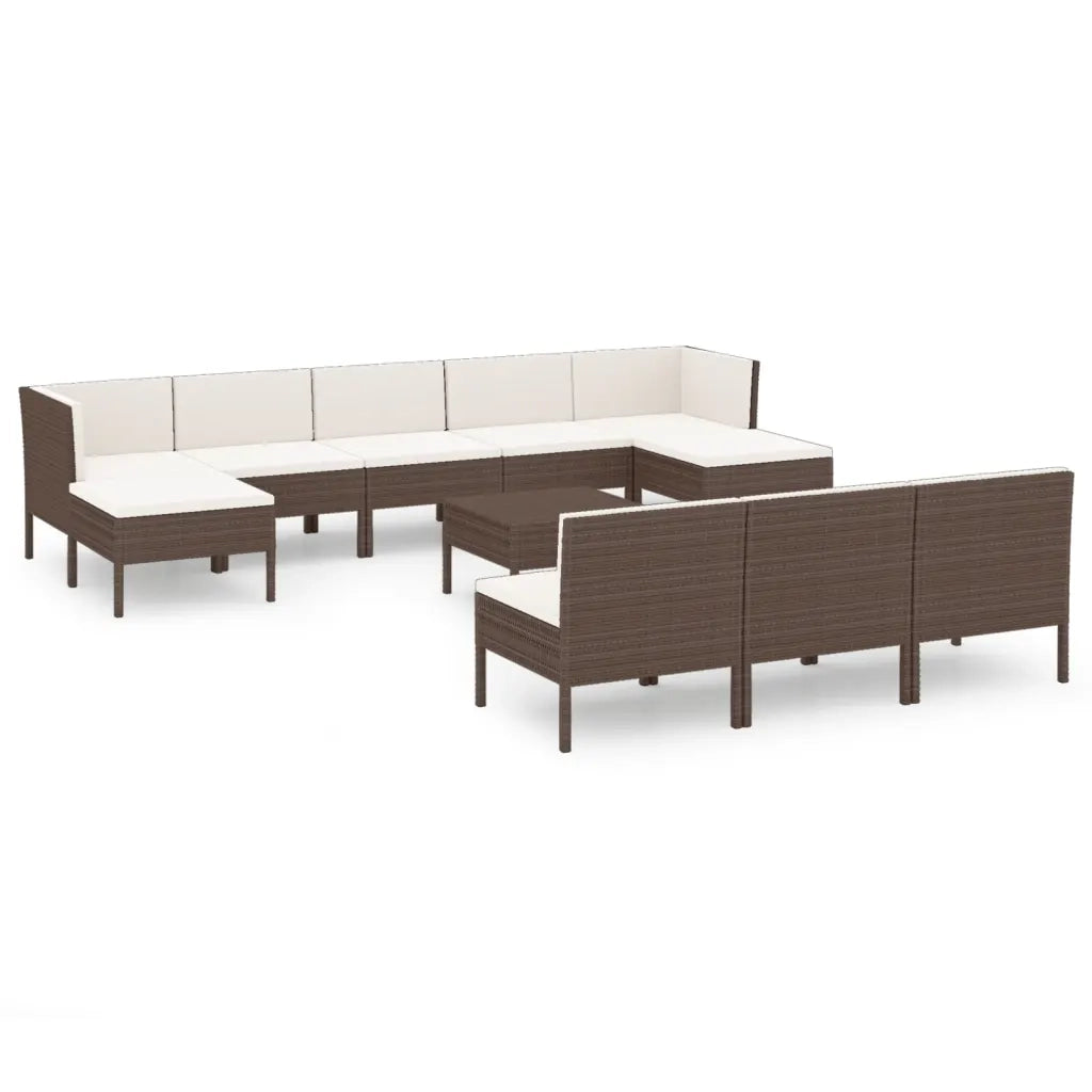 Set Divani da Giardino 11 pz con Cuscini in Polyrattan Marrone cod mxl 38478