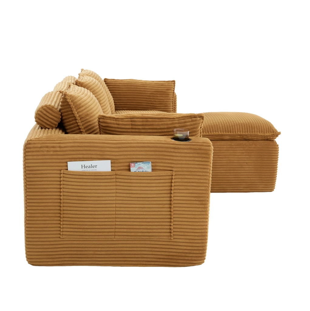 Divano modulare componibile con pouf; corduroy arancione