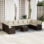 Set Divano da Giardino 10 Pezzi con Cuscini Crema Rattan Grigio PE