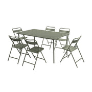 Set tavolo da giardino in acciaio con 6 sedie pieghevoli, 160cm, verde