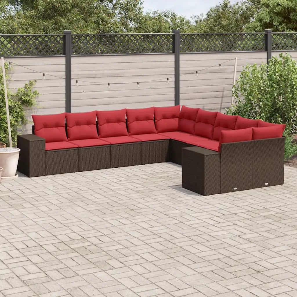 Set Divani da Giardino 10 pz con Cuscini Marrone in Polyrattan 3223113