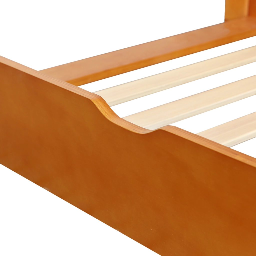 Letto estraibile 140 × 200 cm e 90 × 190 cm con letto ospite, testiera arrotondata, senza materasso, legno naturale