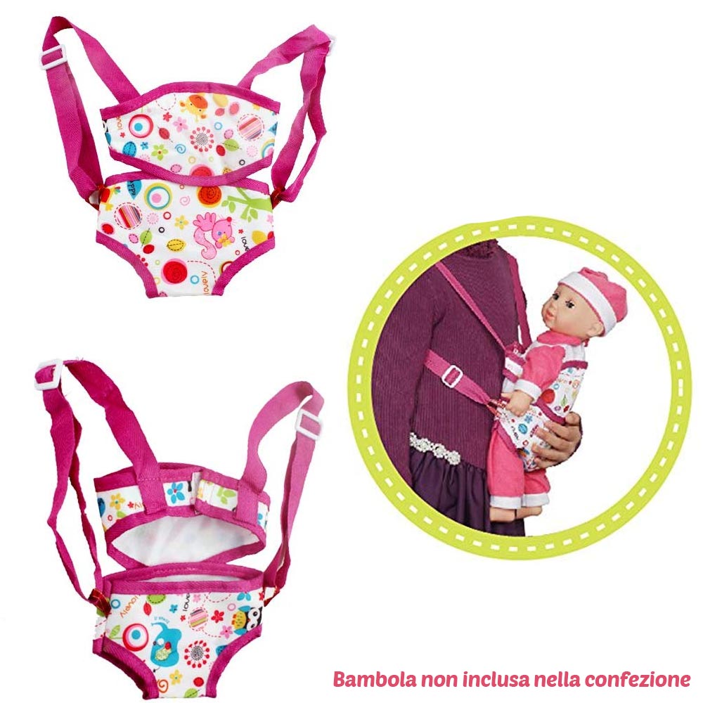Playset Bambola 5in1 Con Culla Lettino Carrozzino Palestrina Marsupio Bambolotto