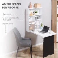 Tavolo Scrivania Pieghevole a Muro con Lavagna, 60x94.5x147cm, Bianco e Nero