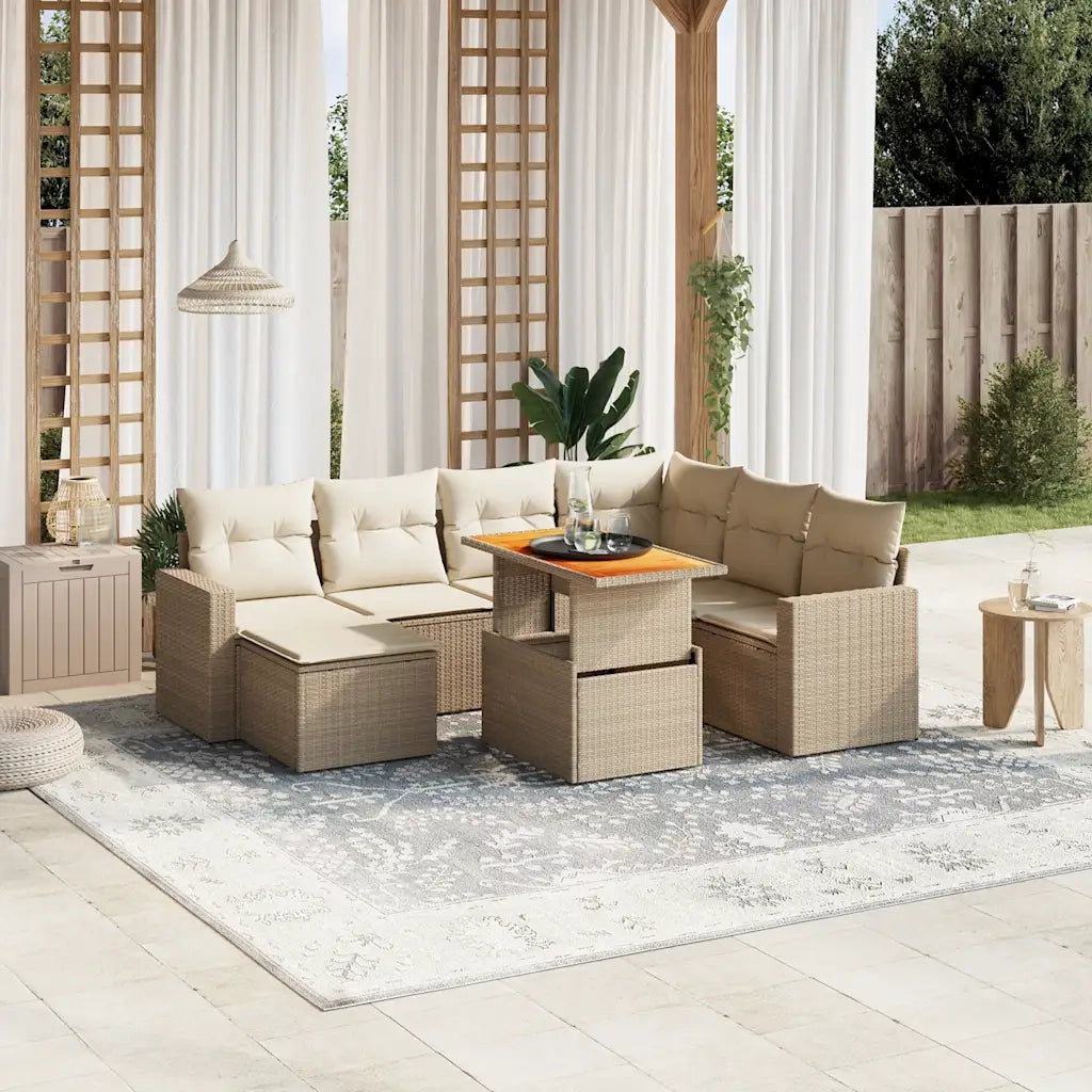 Set Divano da Giardino 8 pz con Cuscini Beige in Polyrattan 3271429