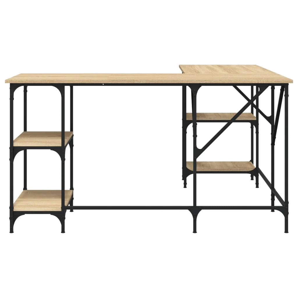 Scrivania tavolo postazione di lavoro mobile per computer studio rovere Sonoma 139 x 139 x 75 cm legno ingegnerizzato marrone 02_0023642