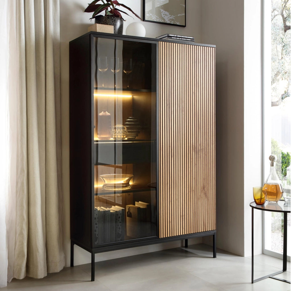 Komodee Laval WTSZ104 - Mobile con Illuminazione a LED, Nero, Rovere Wotan, Lamella, Larghezza 104 cm, Altezza 166 cm, Profondit? 39 cm