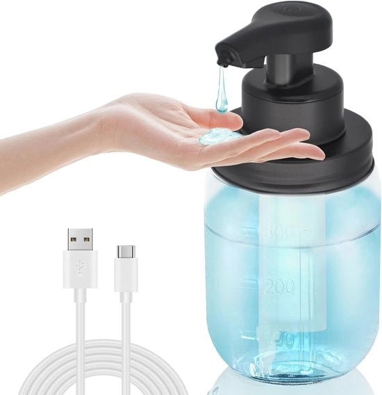 Dispensatore di sapone in vetro senza tocco 450 ml - Pompaggio a sensore senza fili ricaricabile per bagno e cucina