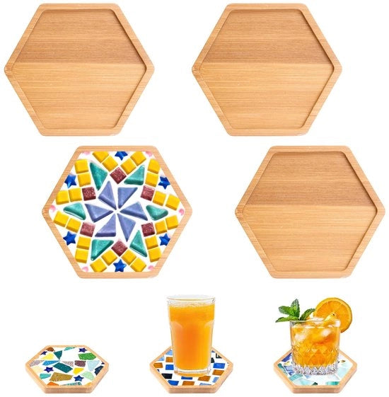 4 pezzi di piedini in bambù, piedini in mosaico in bambù, piedini in mosaico, fondi vuoti per lavori di artigianato, piedini per piante, piedini per bicchieri da drink, per piante, bicchieri da drink