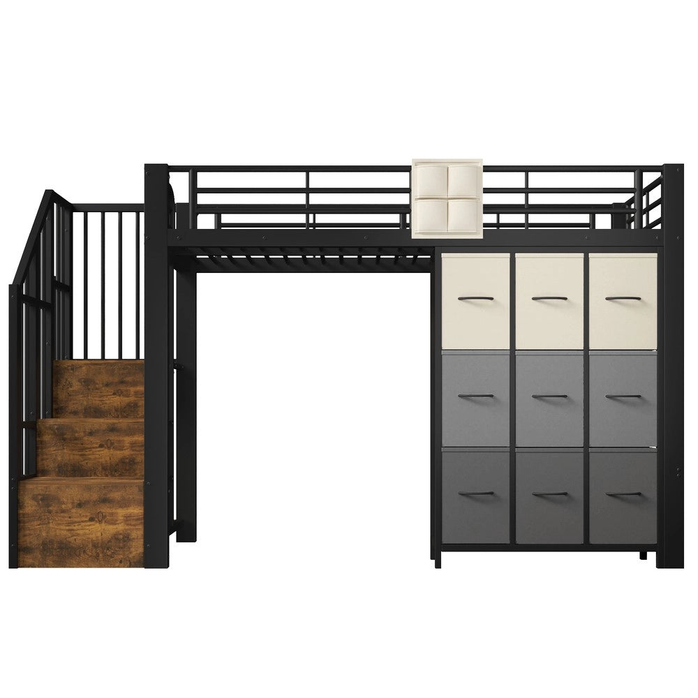 Letto a Soppalco con Cassetti e Scala ¨C Xylo ¨C Metallo, Nero, 90x200 cm