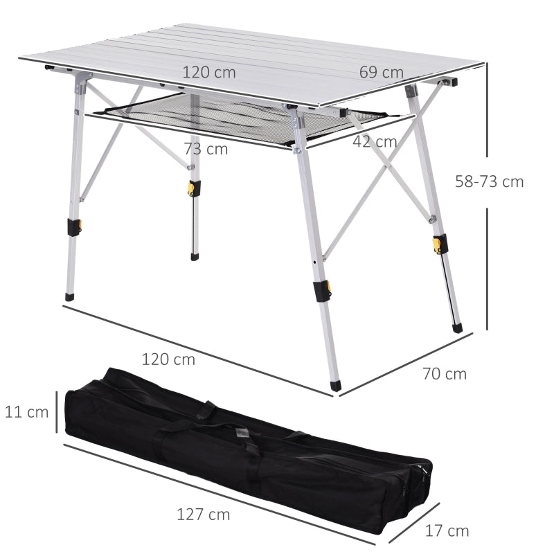 Tavolo Pieghevole da Campeggio Allungabile ¨C MINIMAL ¨C Alluminio, Argento, 120x69x59-78 cm
