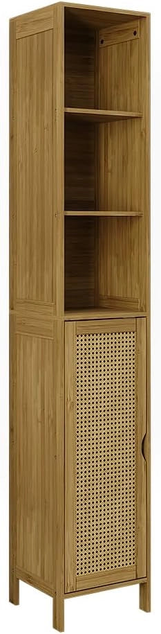 Mobile da bagno Liora, Bambù, 30 x 170 cm, per la conservazione di articoli da bagno e asciugamani