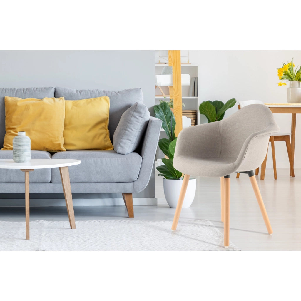 Set di 2 sedie da pranzo Winston in tessuto beige e legno