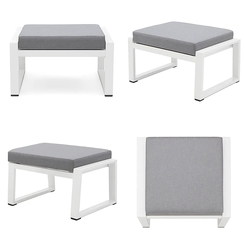 Pouf da Giardino Mikonos 67,5x53x45 cm in Alluminio e Tessuto Tecnico Grigio e Bianco