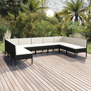 Set Divani da Giardino 9 pz con Cuscini in Polyrattan Nero cod mxl 38492