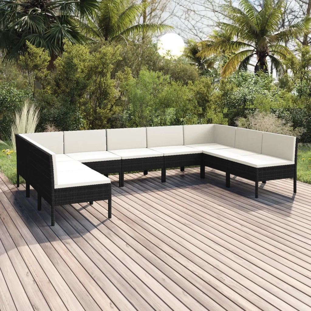 Set Divani da Giardino 9 pz con Cuscini in Polyrattan Nero cod mxl 38492