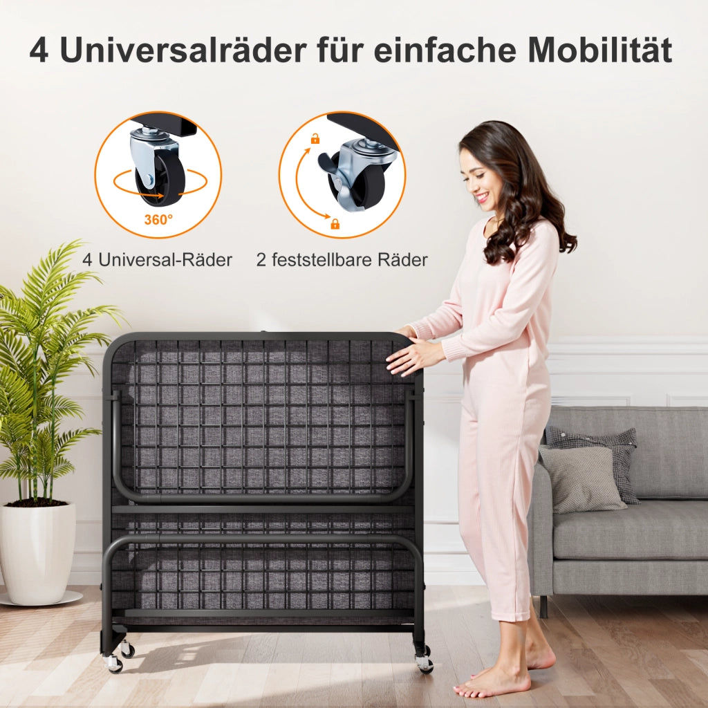 Letto pieghevole – 90x190 cm – memory foam ruote copertura – nero