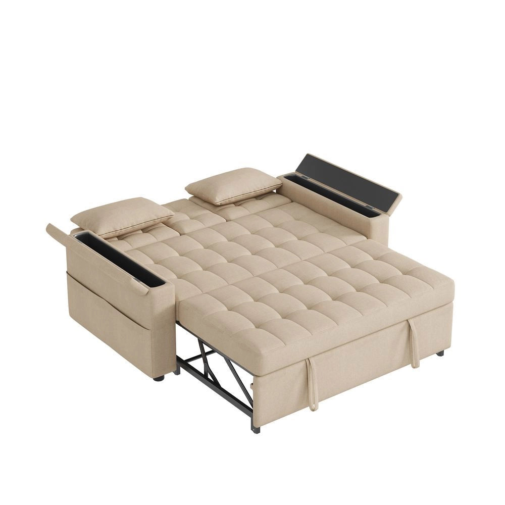 Divano letto 2 posti - Xylo - Schienale regolabile, con ripostiglio, beige
